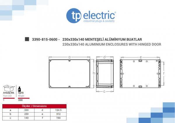Aluminium-Schaltschrank mit Scharnieren 230x330x140mm